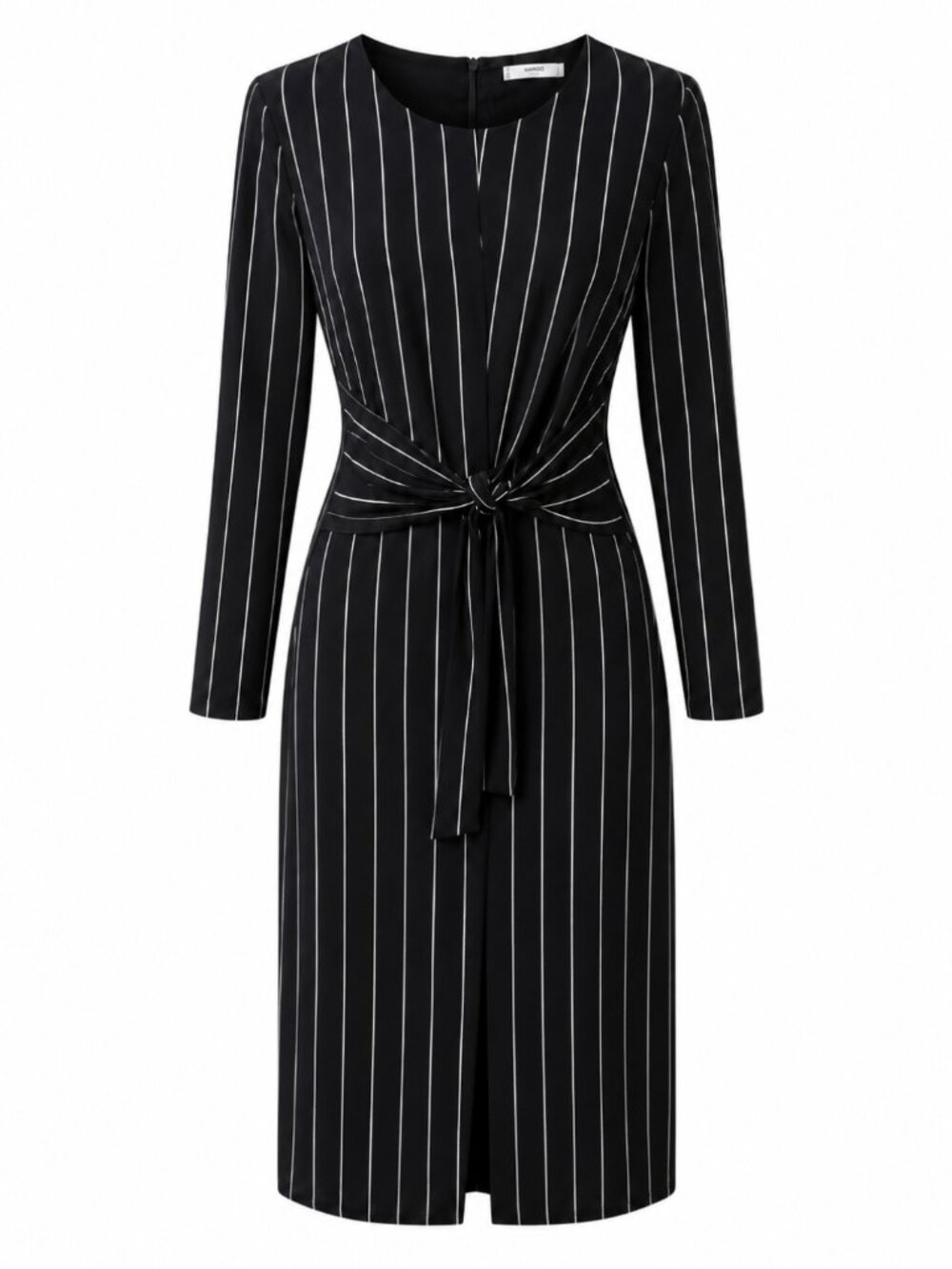 💖 2/40 Mango Suit Black Pinstripe Tie Waist Long Sleeve Midi Dress Size M / US